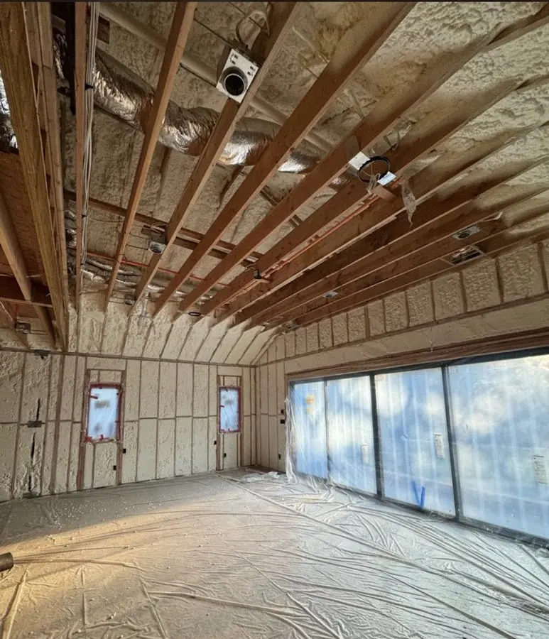 Interior walls and ceiling insulated with spray foam during new construction in Santa Clara